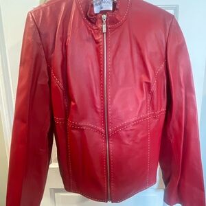 Pamela McCoy Vibrant Red Leather Jacket